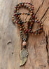 Boho Necklace, Blue and Brown Pyrite Angel Wing